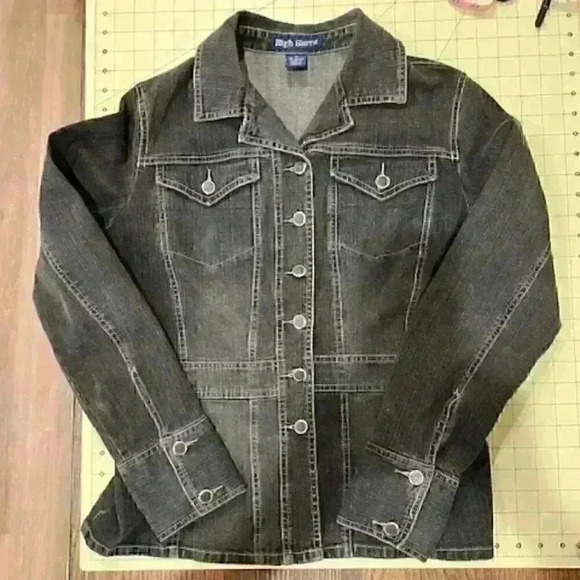 Distressed Black Denim Jacket, High Sierra, Size M - Picture 4 of 7